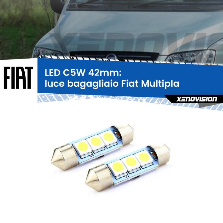 <strong>Luce Bagagliaio LED per Fiat Multipla</strong>  1999 - 2010. Coppia lampade <strong>C5W</strong> 42mm estremamente longeve.