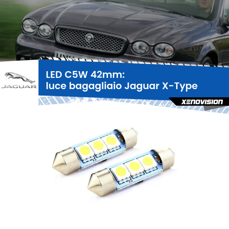 <strong>Luce Bagagliaio LED per Jaguar X-Type</strong>  2001 - 2009. Coppia lampade <strong>C5W</strong> 42mm estremamente longeve.