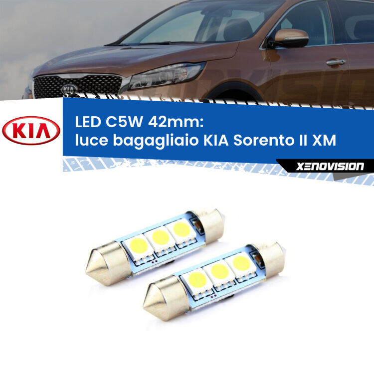 <strong>Luce Bagagliaio LED per KIA Sorento II</strong> XM 2009 - 2014. Coppia lampade <strong>C5W</strong> 42mm estremamente longeve.