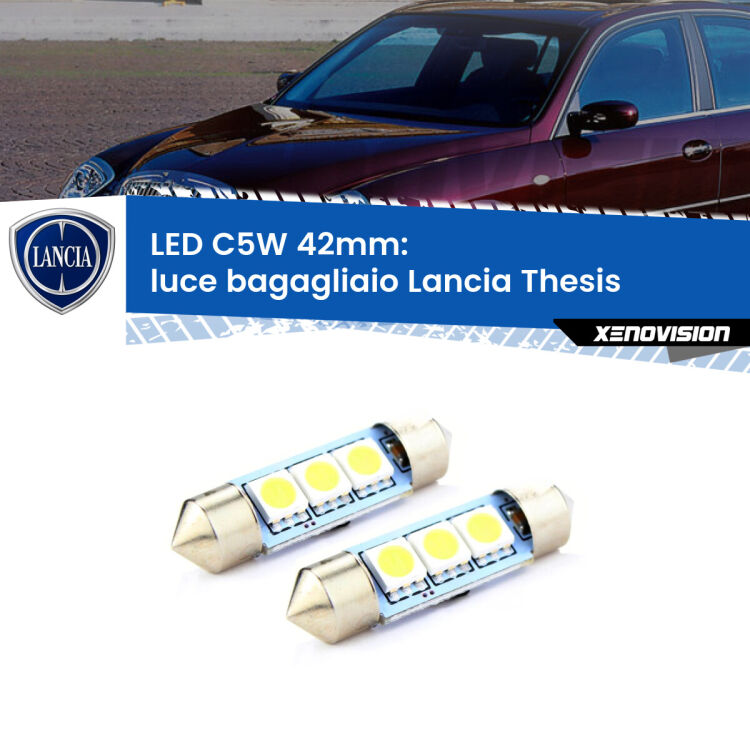 <strong>Luce Bagagliaio LED per Lancia Thesis</strong>  2002 - 2009. Coppia lampade <strong>C5W</strong> 42mm estremamente longeve.