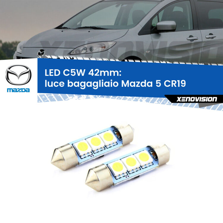 <strong>Luce Bagagliaio LED per Mazda 5</strong> CR19 2005 - 2010. Coppia lampade <strong>C5W</strong> 42mm estremamente longeve.