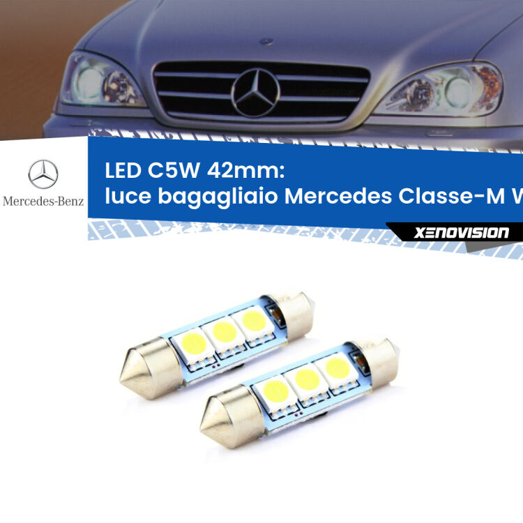 <strong>Luce Bagagliaio LED per Mercedes Classe-M</strong> W163 1998 - 2005. Coppia lampade <strong>C5W</strong> 42mm estremamente longeve.