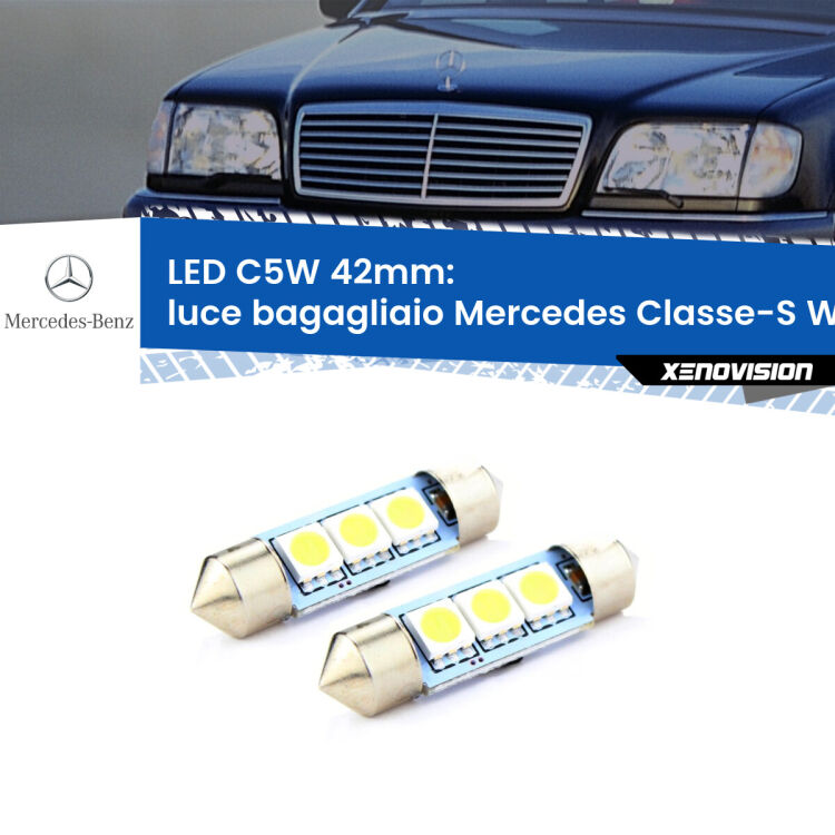 <strong>Luce Bagagliaio LED per Mercedes Classe-S</strong> W140 1995 - 1998. Coppia lampade <strong>C5W</strong> 42mm estremamente longeve.