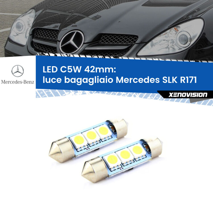 <strong>Luce Bagagliaio LED per Mercedes SLK</strong> R171 2004 - 2011. Coppia lampade <strong>C5W</strong> 42mm estremamente longeve.