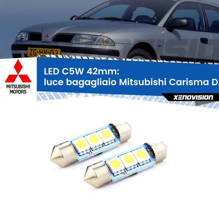 <strong>Luce Bagagliaio LED per Mitsubishi Carisma</strong> DA 1995 - 2006. Coppia lampade <strong>C5W</strong> 42mm estremamente longeve.