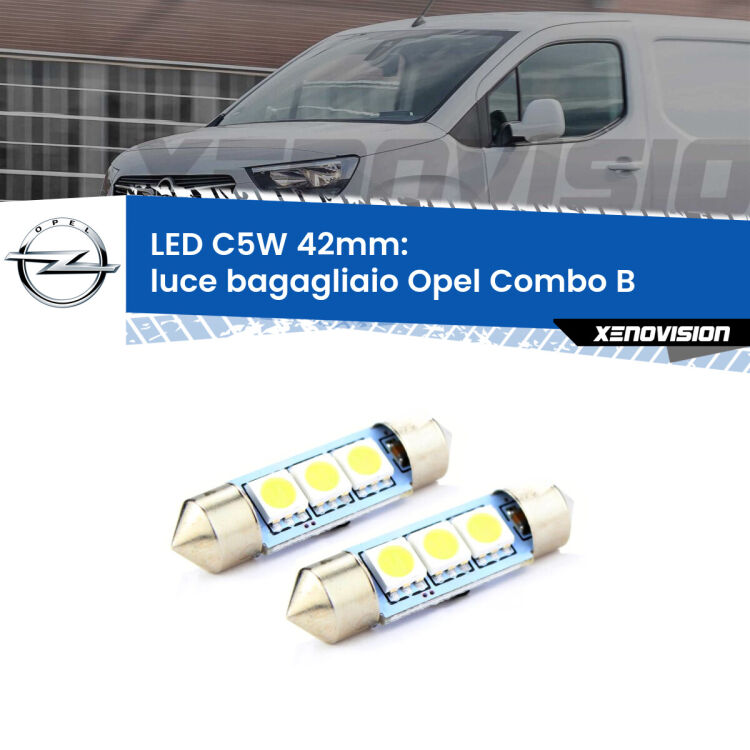 <strong>Luce Bagagliaio LED per Opel Combo B</strong>  1994 - 2001. Coppia lampade <strong>C5W</strong> 42mm estremamente longeve.