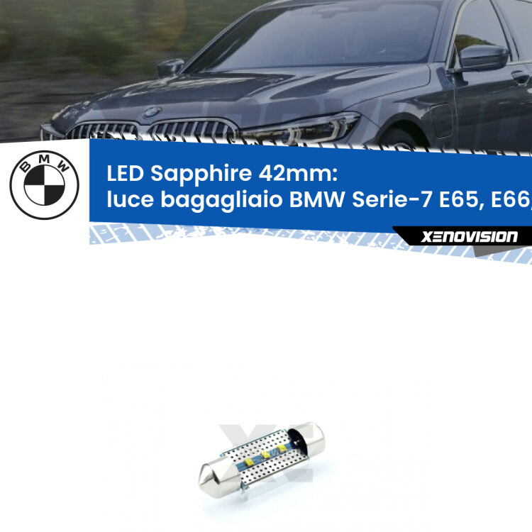 <strong>LED luce bagagliaio 42mm per BMW Serie-7</strong> E65, E66, E67 2001 - 2008. Lampade <strong>c5W</strong> modello Sapphire Xenovision con chip led Philips.