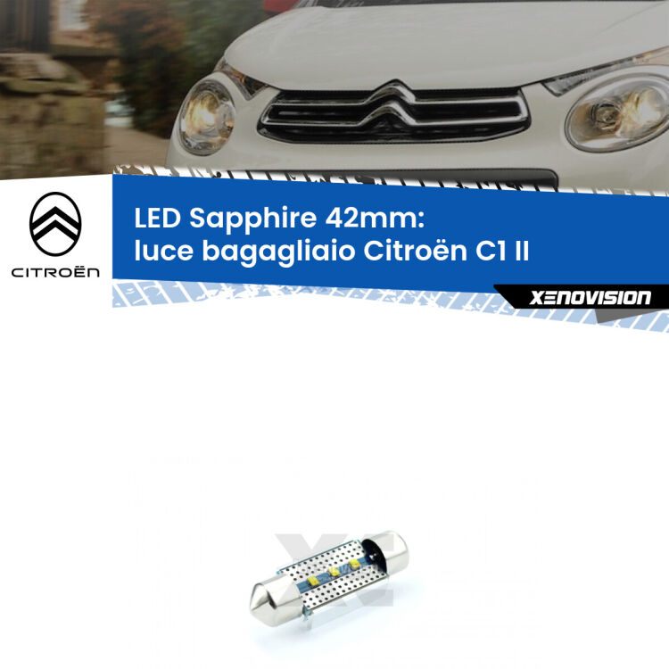 <strong>LED luce bagagliaio 42mm per Citroën C1</strong> II 2014 in poi. Lampade <strong>c5W</strong> modello Sapphire Xenovision con chip led Philips.