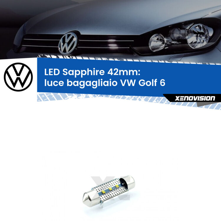 <strong>LED luce bagagliaio 42mm per VW Golf 6</strong>  2008 - 2011. Lampade <strong>c5W</strong> modello Sapphire Xenovision con chip led Philips.