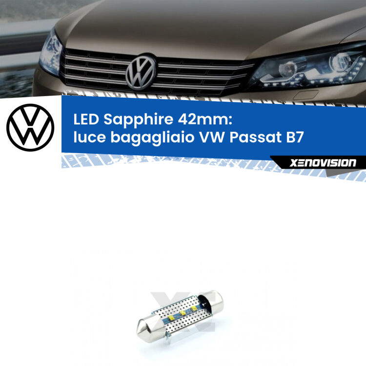 <strong>LED luce bagagliaio 42mm per VW Passat</strong> B7 2010 - 2014. Lampade <strong>c5W</strong> modello Sapphire Xenovision con chip led Philips.