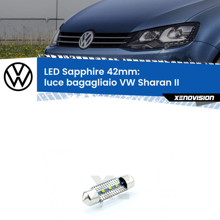 <strong>LED luce bagagliaio 42mm per VW Sharan</strong> II sul portellone. Lampade <strong>c5W</strong> modello Sapphire Xenovision con chip led Philips.