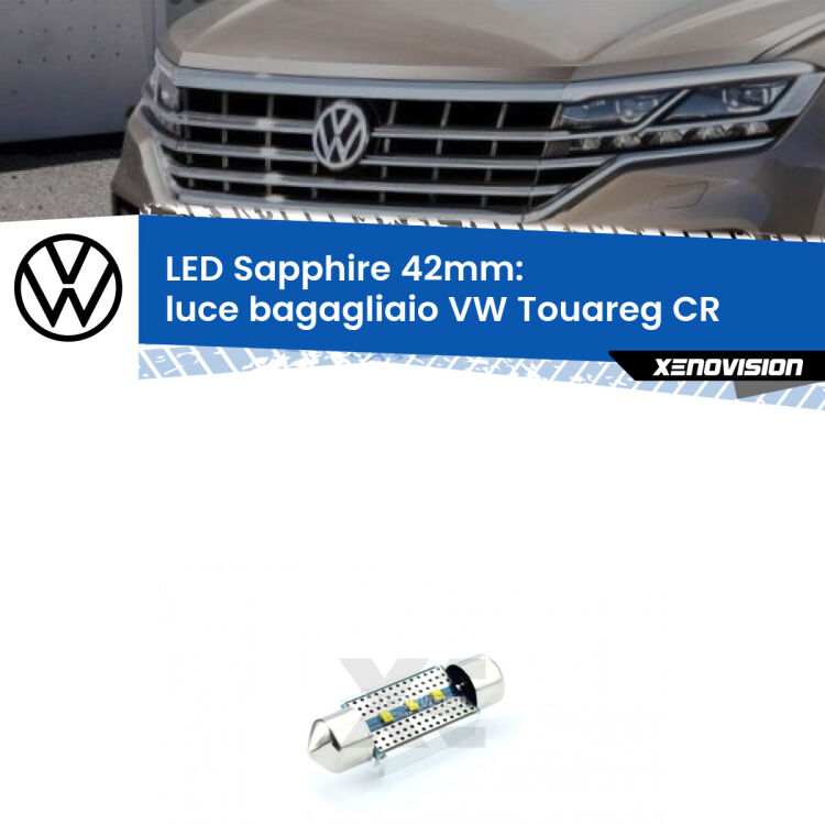 <strong>LED luce bagagliaio 42mm per VW Touareg</strong> CR 2018 in poi. Lampade <strong>c5W</strong> modello Sapphire Xenovision con chip led Philips.