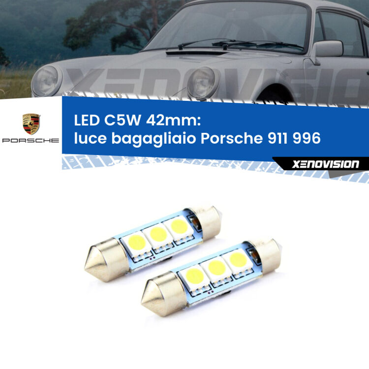 <strong>Luce Bagagliaio LED per Porsche 911</strong> 996 1997 - 2005. Coppia lampade <strong>C5W</strong> 42mm estremamente longeve.