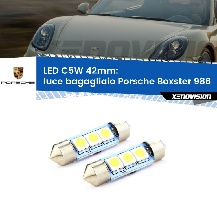 <strong>Luce Bagagliaio LED per Porsche Boxster</strong> 986 1996 - 2004. Coppia lampade <strong>C5W</strong> 42mm estremamente longeve.