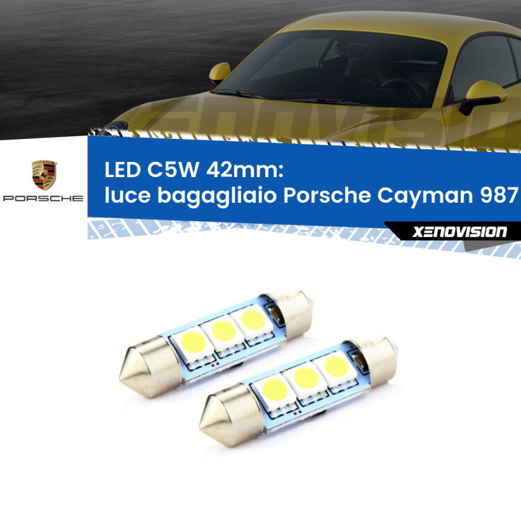 <strong>Luce Bagagliaio LED per Porsche Cayman</strong> 987 2005 - 2013. Coppia lampade <strong>C5W</strong> 42mm estremamente longeve.