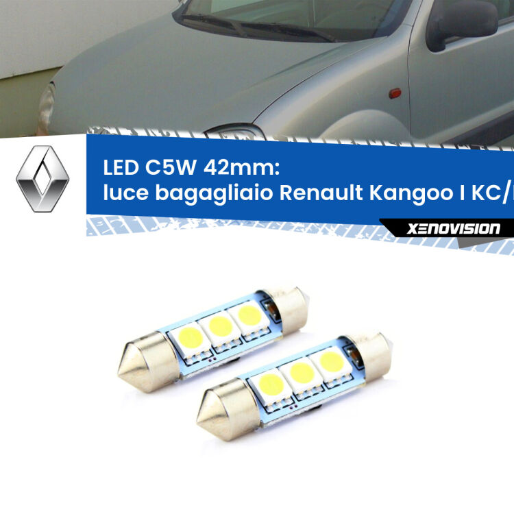 <strong>Luce Bagagliaio LED per Renault Kangoo I</strong> KC/KC 1997 - 2006. Coppia lampade <strong>C5W</strong> 42mm estremamente longeve.