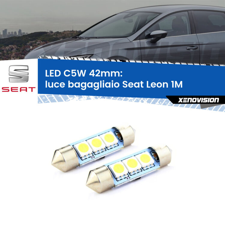 <strong>Luce Bagagliaio LED per Seat Leon</strong> 1M 1999 - 2006. Coppia lampade <strong>C5W</strong> 42mm estremamente longeve.