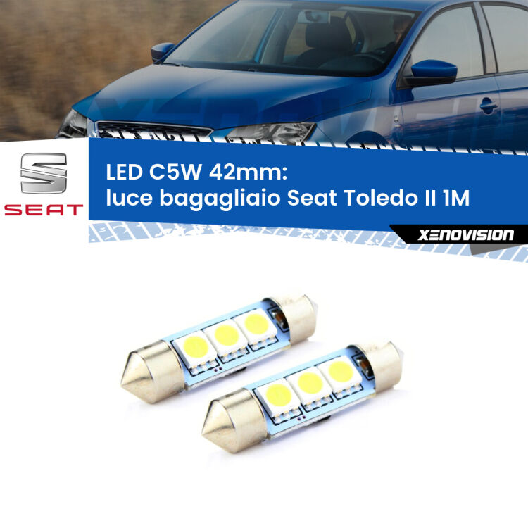 <strong>Luce Bagagliaio LED per Seat Toledo II</strong> 1M 1998 - 2006. Coppia lampade <strong>C5W</strong> 42mm estremamente longeve.