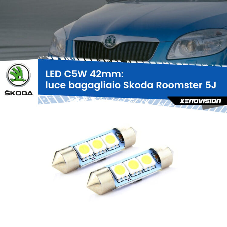 <strong>Luce Bagagliaio LED per Skoda Roomster</strong> 5J 2006 - 2015. Coppia lampade <strong>C5W</strong> 42mm estremamente longeve.