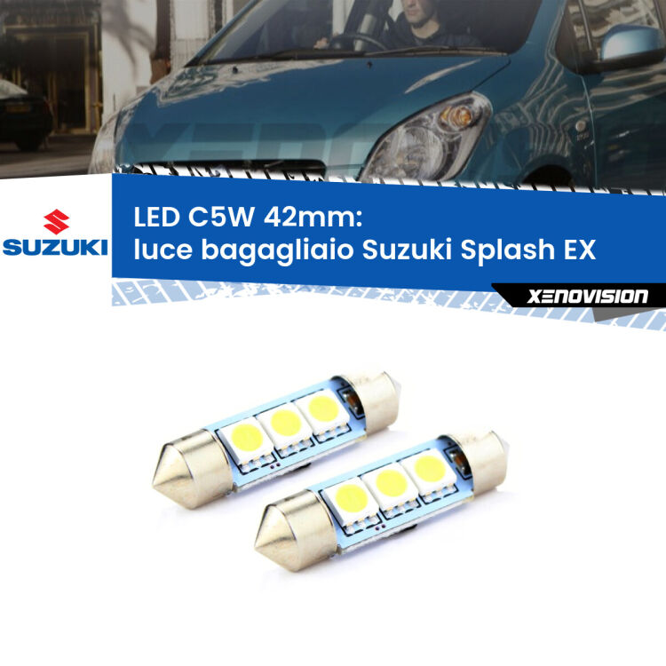 <strong>Luce Bagagliaio LED per Suzuki Splash</strong> EX 2008 in poi. Coppia lampade <strong>C5W</strong> 42mm estremamente longeve.