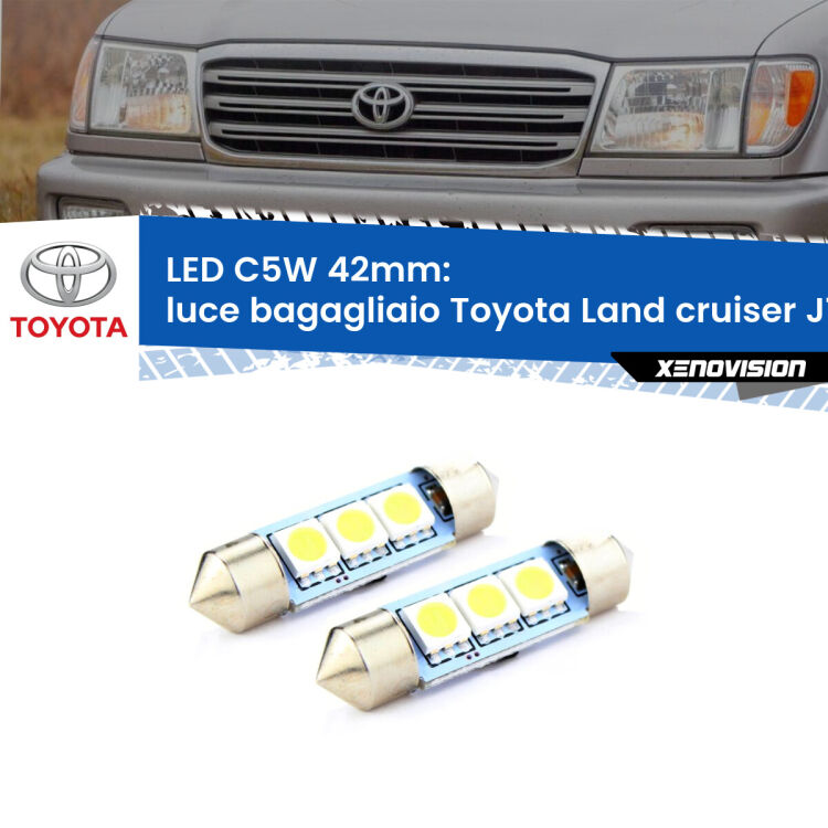 <strong>Luce Bagagliaio LED per Toyota Land cruiser</strong> J100 1998 - 2007. Coppia lampade <strong>C5W</strong> 42mm estremamente longeve.