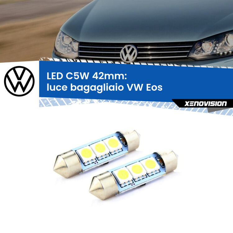 <strong>Luce Bagagliaio LED per VW Eos</strong>  2006 - 2015. Coppia lampade <strong>C5W</strong> 42mm estremamente longeve.