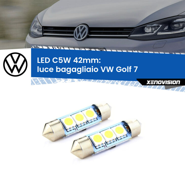 <strong>Luce Bagagliaio LED per VW Golf 7</strong>  2012 - 2019. Coppia lampade <strong>C5W</strong> 42mm estremamente longeve.