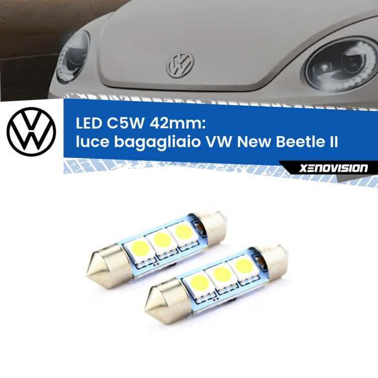 <strong>Luce Bagagliaio LED per VW New Beetle</strong> II 2011 - 2019. Coppia lampade <strong>C5W</strong> 42mm estremamente longeve.