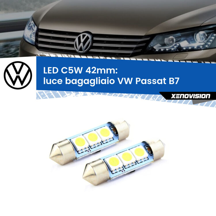 <strong>Luce Bagagliaio LED per VW Passat</strong> B7 2010 - 2014. Coppia lampade <strong>C5W</strong> 42mm estremamente longeve.