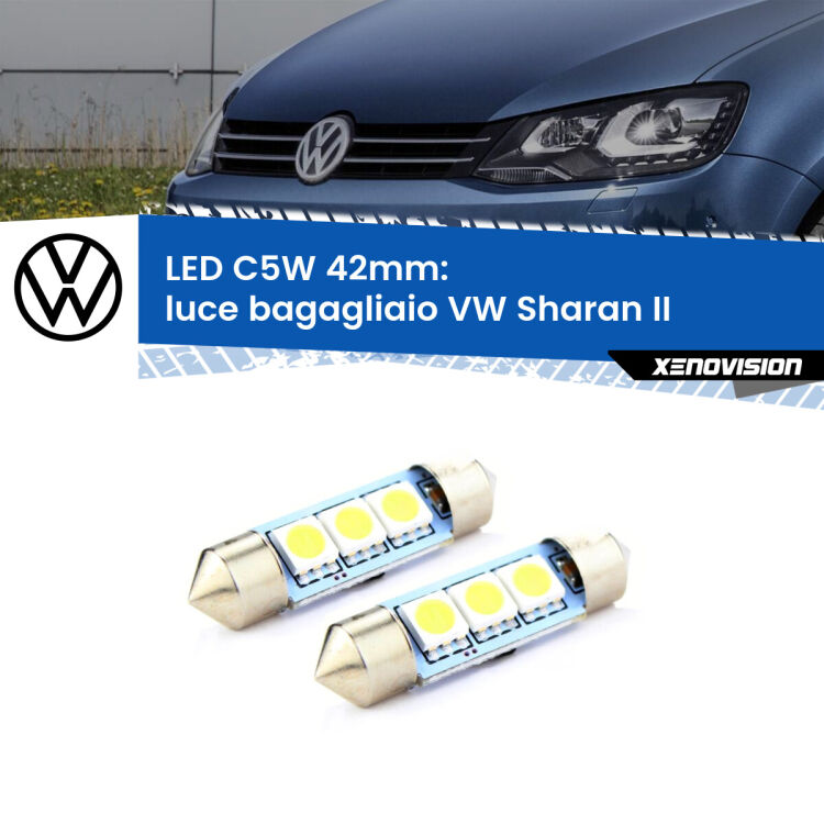 <strong>Luce Bagagliaio LED per VW Sharan</strong> II sul portellone. Coppia lampade <strong>C5W</strong> 42mm estremamente longeve.