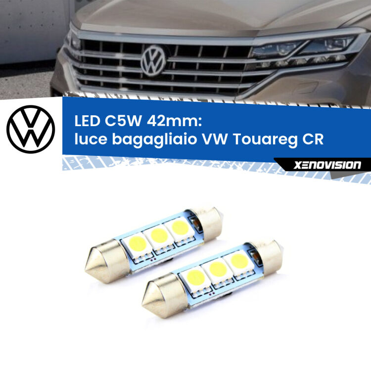 <strong>Luce Bagagliaio LED per VW Touareg</strong> CR 2018 in poi. Coppia lampade <strong>C5W</strong> 42mm estremamente longeve.