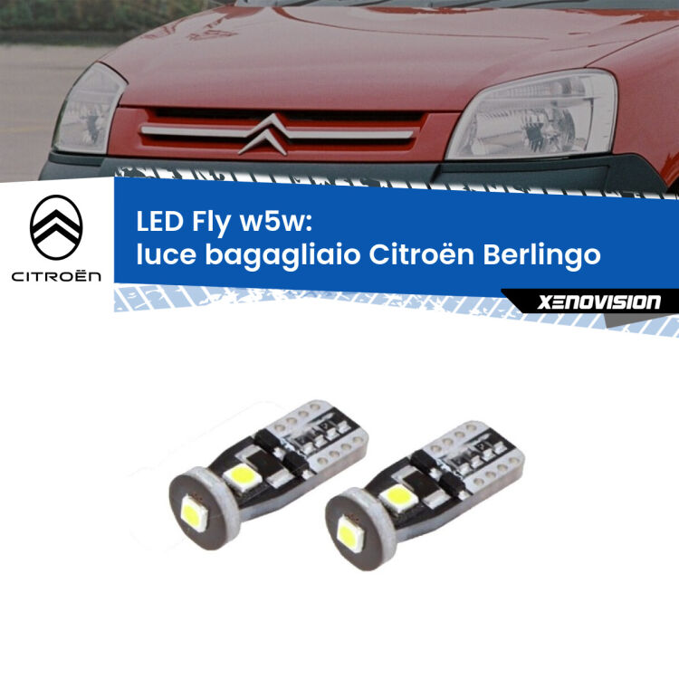 <strong>luce bagagliaio LED per Citroën Berlingo</strong>  1996 - 2007. Coppia lampadine <strong>w5w</strong> Canbus compatte modello Fly Xenovision.