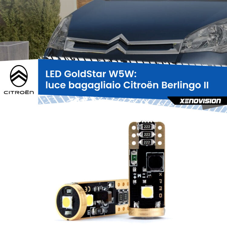 <strong>Luce Bagagliaio LED Citroën Berlingo</strong> II 2008 - 2017: ottima luminosità a 360 gradi. Si inseriscono ovunque. Canbus, Top Quality.