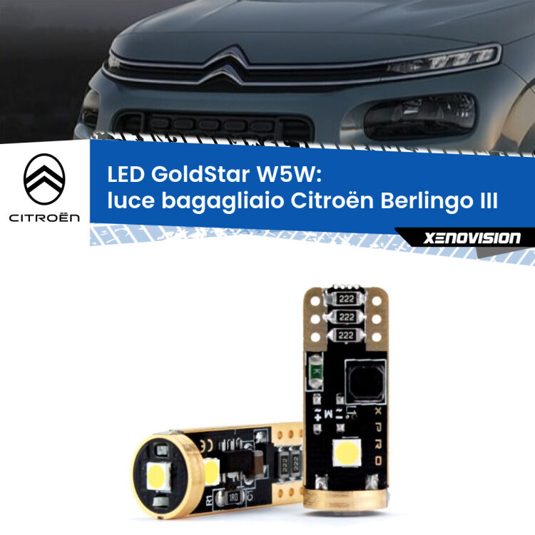 <strong>Luce Bagagliaio LED Citroën Berlingo</strong> III 2018 in poi: ottima luminosità a 360 gradi. Si inseriscono ovunque. Canbus, Top Quality.