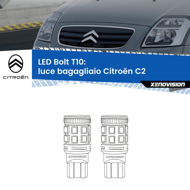 <strong>Luce Bagagliaio LED per Citroën C2</strong>  2003 - 2009. Coppia lampade <strong>T10</strong> modello Bolt canbus.