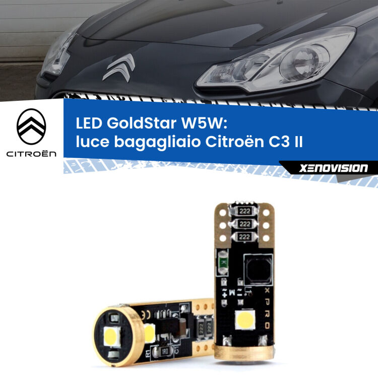 <strong>Luce Bagagliaio LED Citroën C3</strong> II 2009 - 2016: ottima luminosità a 360 gradi. Si inseriscono ovunque. Canbus, Top Quality.