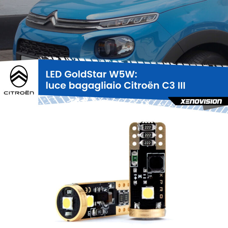 <strong>Luce Bagagliaio LED Citroën C3</strong> III 2016 in poi: ottima luminosità a 360 gradi. Si inseriscono ovunque. Canbus, Top Quality.