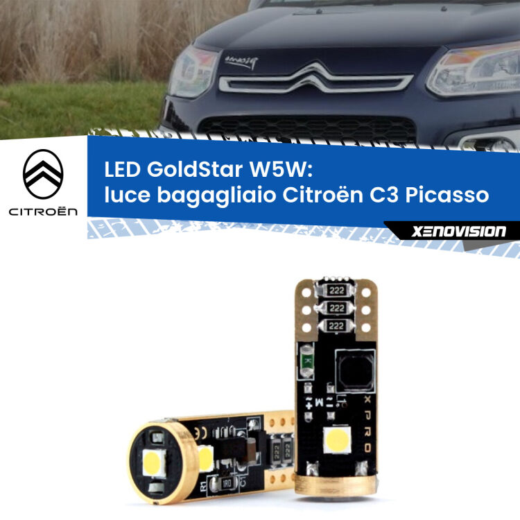 <strong>Luce Bagagliaio LED Citroën C3 Picasso</strong>  2009 - 2016: ottima luminosità a 360 gradi. Si inseriscono ovunque. Canbus, Top Quality.