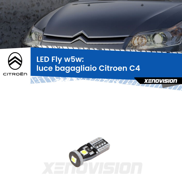 <strong>luce bagagliaio LED per Citroën C4</strong>  2004 - 2011. Coppia lampadine <strong>w5w</strong> Canbus compatte modello Fly Xenovision.