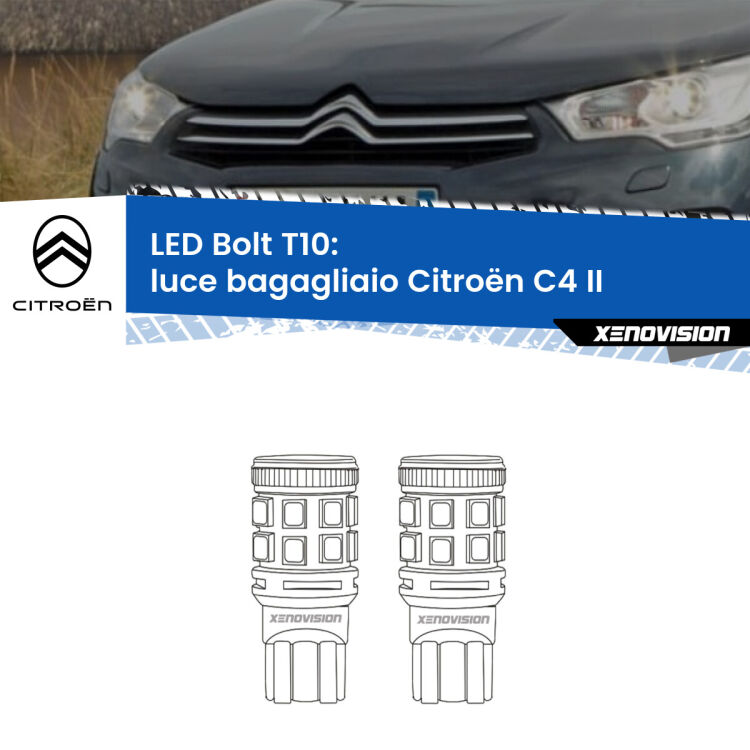 <strong>Luce Bagagliaio LED per Citroën C4</strong> II 2009 - 2016. Coppia lampade <strong>T10</strong> modello Bolt canbus.