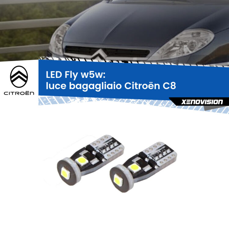 <strong>luce bagagliaio LED per Citroën C8</strong>  2002 - 2010. Coppia lampadine <strong>w5w</strong> Canbus compatte modello Fly Xenovision.