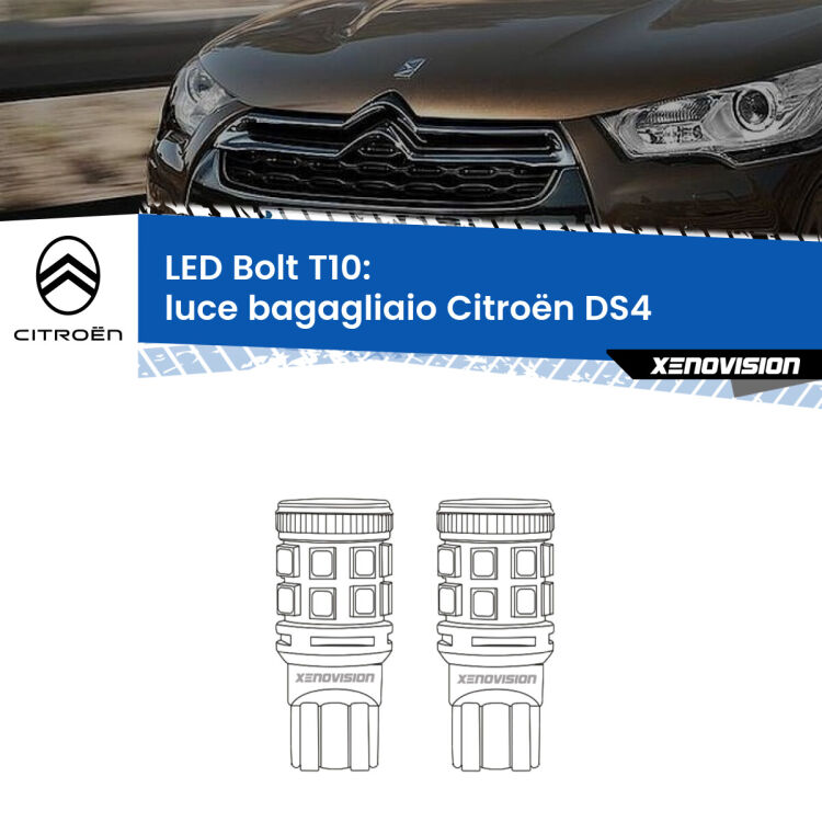 <strong>Luce Bagagliaio LED per Citroën DS4</strong>  2011 - 2015. Coppia lampade <strong>T10</strong> modello Bolt canbus.