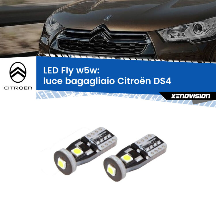 <strong>luce bagagliaio LED per Citroën DS4</strong>  2011 - 2015. Coppia lampadine <strong>w5w</strong> Canbus compatte modello Fly Xenovision.