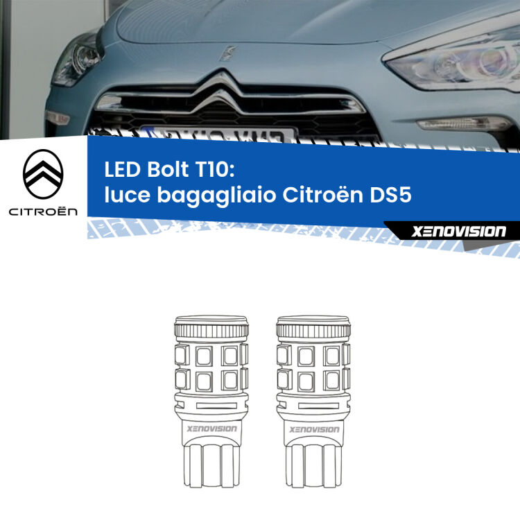 <strong>Luce Bagagliaio LED per Citroën DS5</strong>  2011 - 2015. Coppia lampade <strong>T10</strong> modello Bolt canbus.