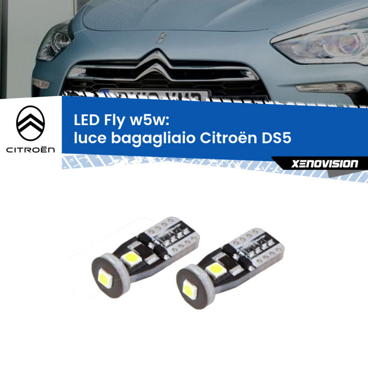 <strong>luce bagagliaio LED per Citroën DS5</strong>  2011 - 2015. Coppia lampadine <strong>w5w</strong> Canbus compatte modello Fly Xenovision.