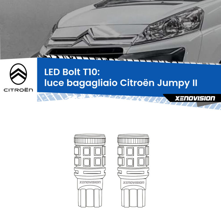 <strong>Luce Bagagliaio LED per Citroën Jumpy</strong> II 2006 - 2015. Coppia lampade <strong>T10</strong> modello Bolt canbus.