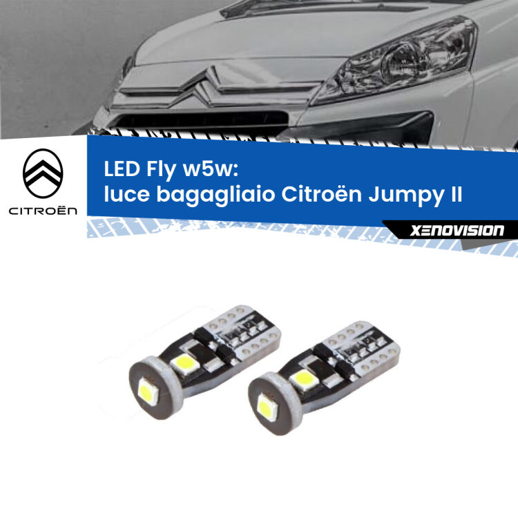 <strong>luce bagagliaio LED per Citroën Jumpy</strong> II 2006 - 2015. Coppia lampadine <strong>w5w</strong> Canbus compatte modello Fly Xenovision.