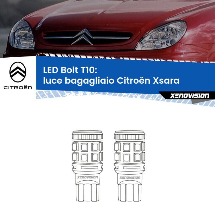 <strong>Luce Bagagliaio LED per Citroën Xsara</strong>  1997 - 2005. Coppia lampade <strong>T10</strong> modello Bolt canbus.