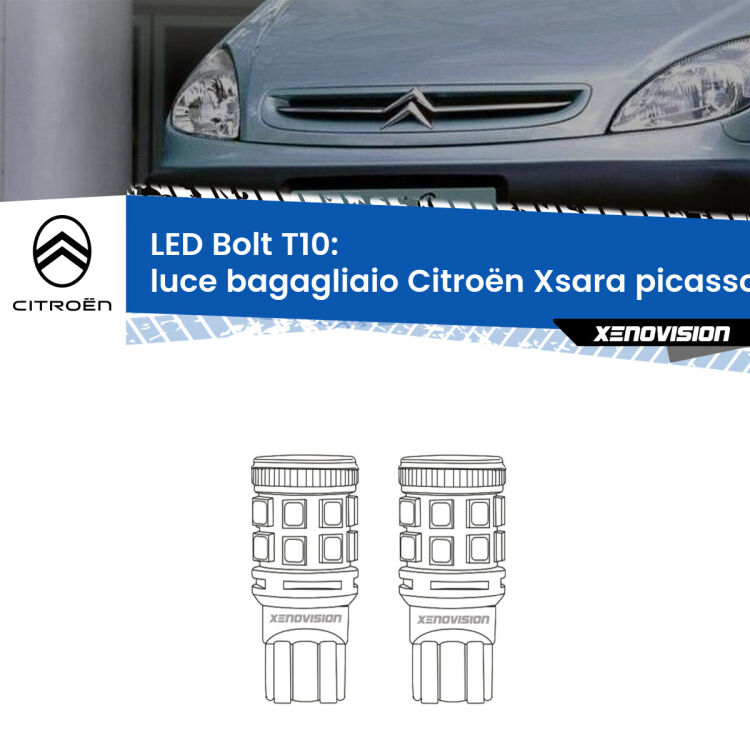 <strong>Luce Bagagliaio LED per Citroën Xsara picasso</strong>  1999 - 2012. Coppia lampade <strong>T10</strong> modello Bolt canbus.