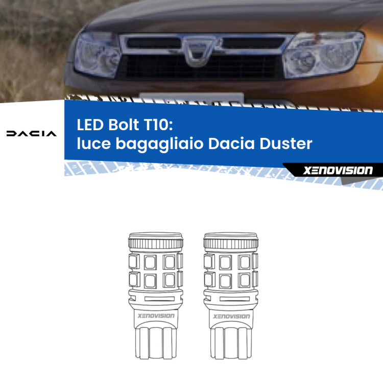 <strong>Luce Bagagliaio LED per Dacia Duster</strong>  restyling. Coppia lampade <strong>T10</strong> modello Bolt canbus.